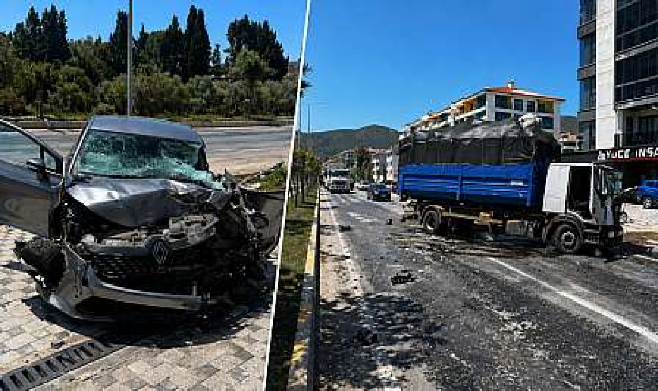 Kamyon ile otomobil çarpıştı: Sürücü araçta sıkıştı