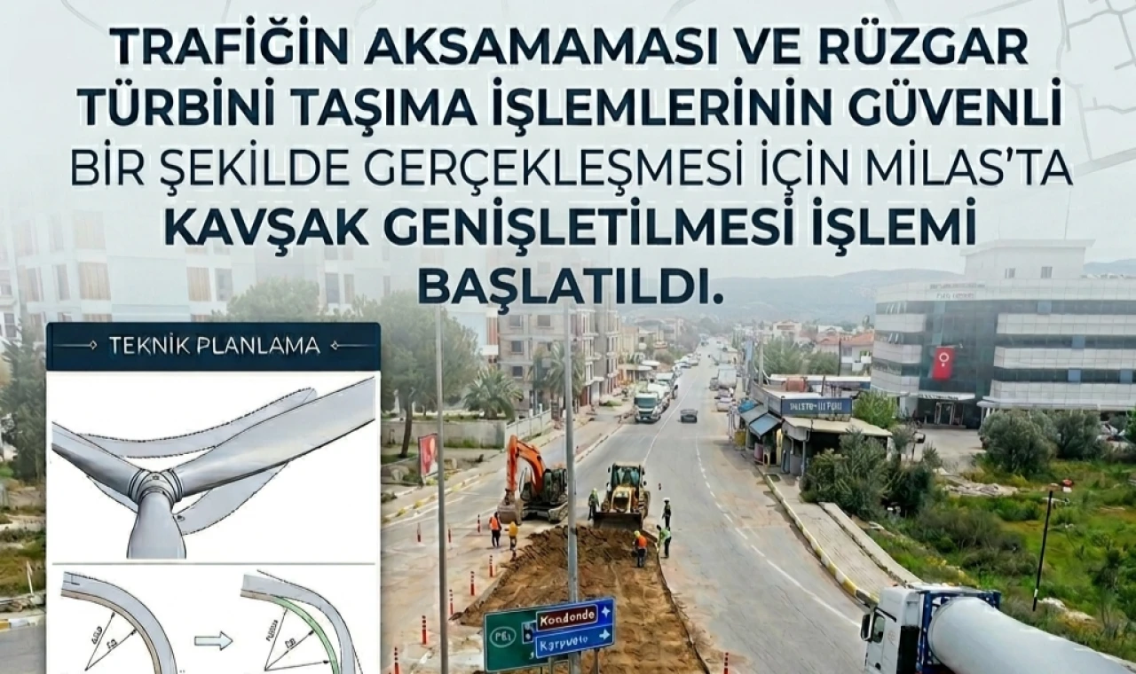 Milas’ta Rüzgar Türbini Taşımaları İçin Kavşaklar Yeniden Düzenleniyor