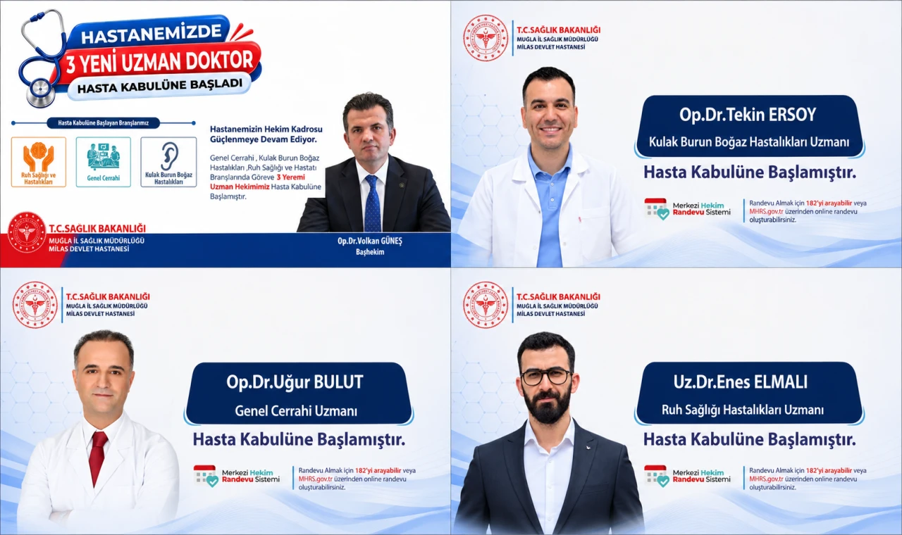 Milas Devlet Hastanesi’nde Hekim Kadrosu Güçleniyor: 3 Yeni Uzman Doktor Hasta Kabulüne Başladı