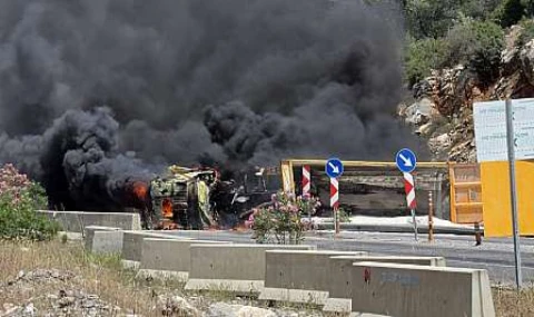 Milas'ta frenleri patlayan tır alev alev yandı